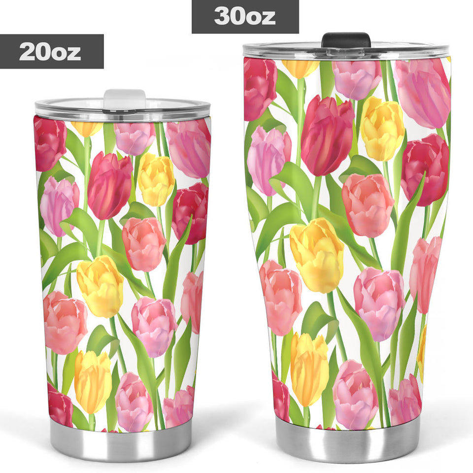 Pink Red Yellow Tulip Pattern Tumbler