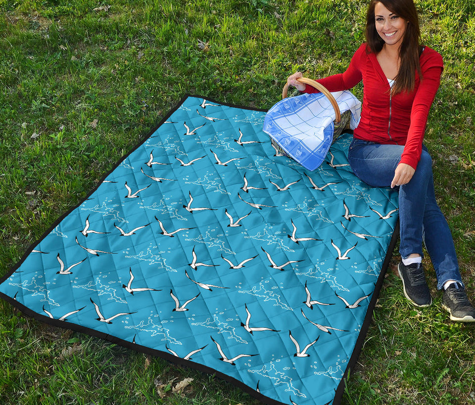 Seagull Pattern Print Design 05 Premium Quilt