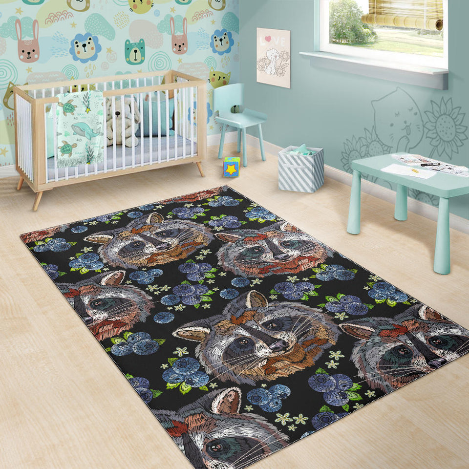 Raccoon Blueburry Pattern Area Rug