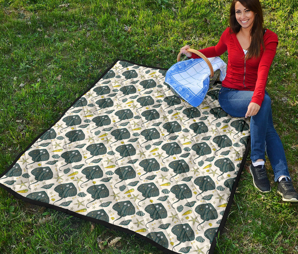 Stingray Pattern Print Design 03 Premium Quilt