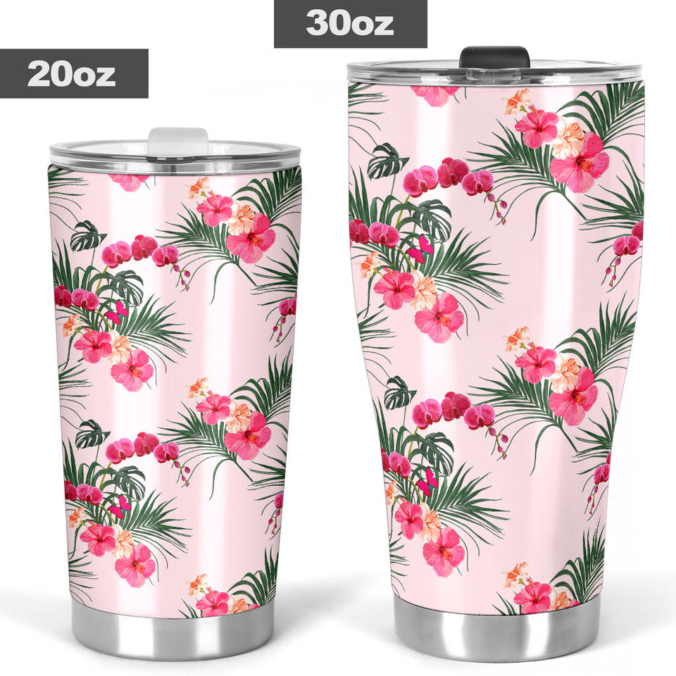 Red Pink Orchid Hibiscus Pattern Tumbler