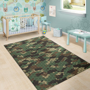 Green Camo Camouflage Honeycomb Pattern Area Rug