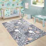 Boston Terrier Flower Pattern Gray Background Area Rug