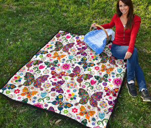 Colorful Butterfly Flower Pattern Premium Quilt