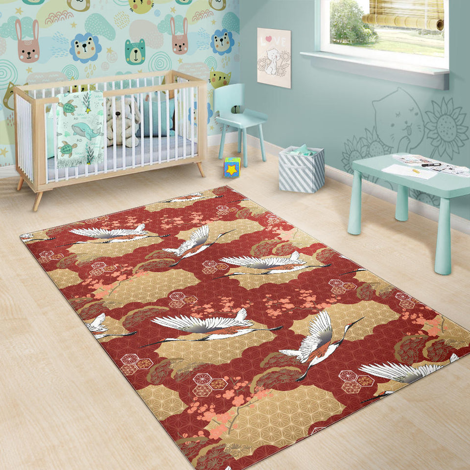 Japanese Crane Theme Pattern Area Rug