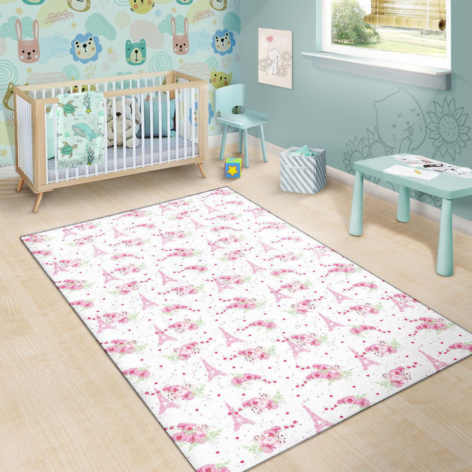 Eiffel Tower Pink Theme Pattern Print Design 05 Area Rug