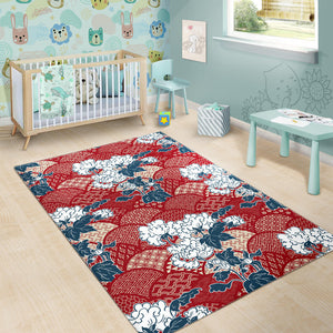 Red Theme Japanese Pattern Area Rug