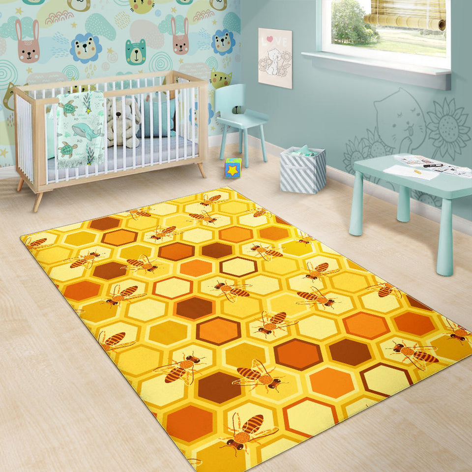 Bee and Honeycomb Pattern Area Rug