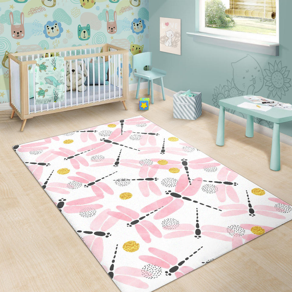 Pink Dragonfly Pattern Area Rug