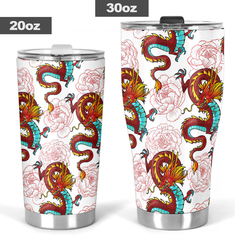 Red Dragon Hibiscus Pattern Tumbler