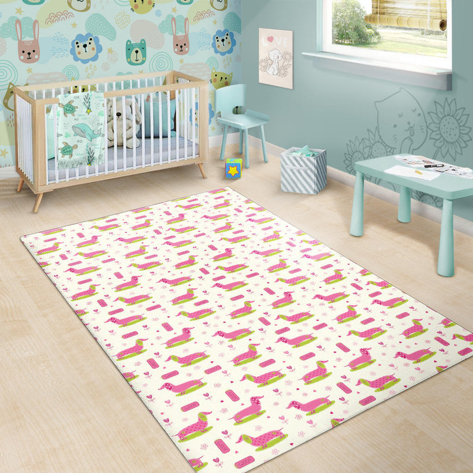 Pink Dachshund Pattern Area Rug