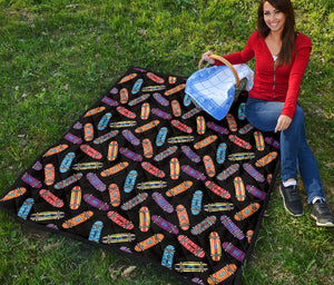 Skate Board Pattern Print Design 04 Premium Quilt