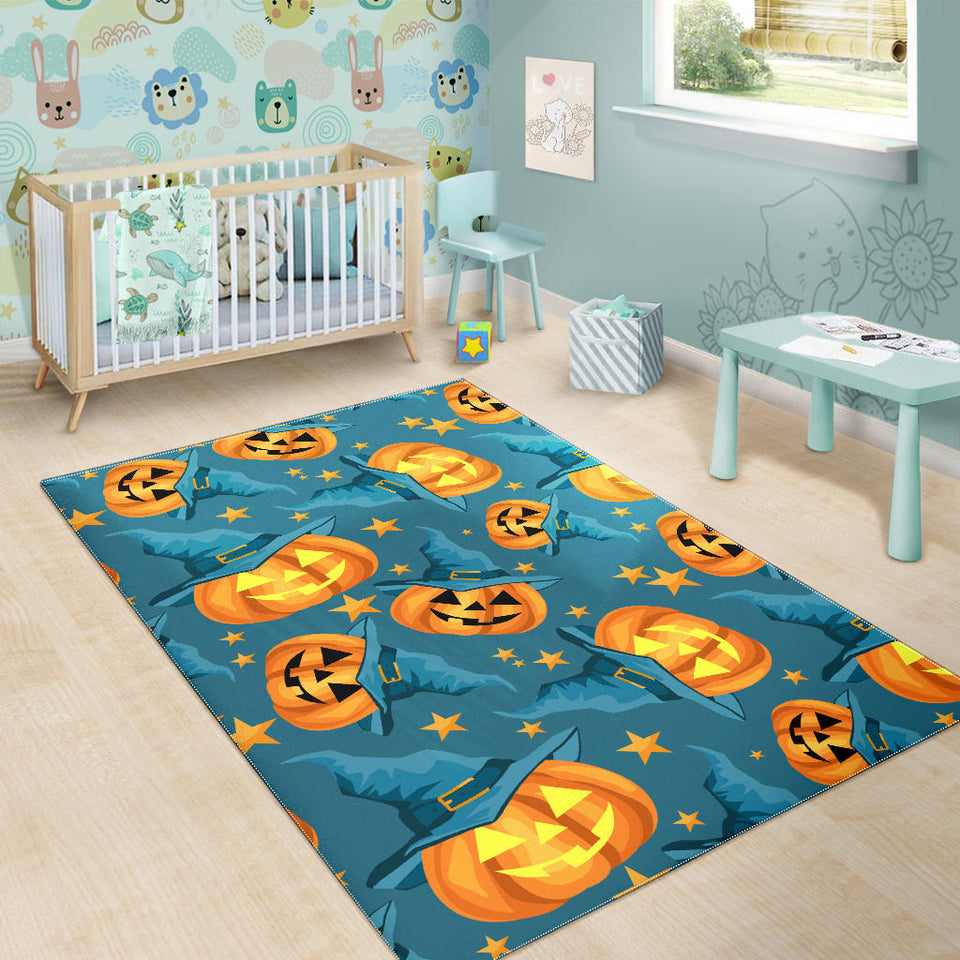 Halloween Pumpkin Witch Hat Pattern Area Rug