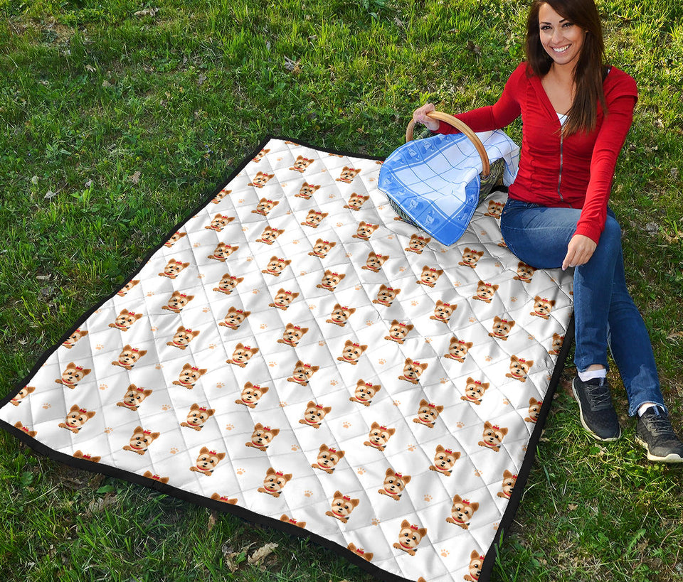 Yorkshire Terrier Pattern Print Design 03 Premium Quilt