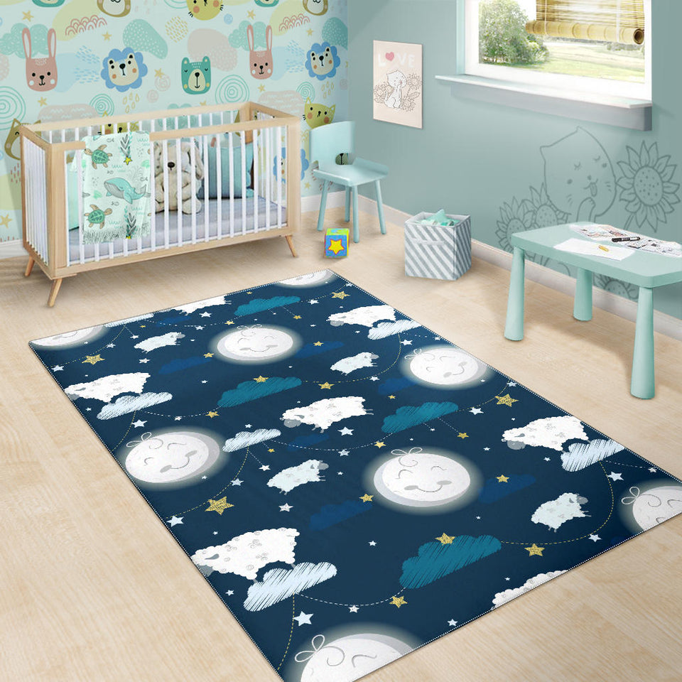 Sheep Playing Could Moon Pattern  Area Rug