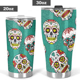 Suger Skull Pattern Green Background Tumbler