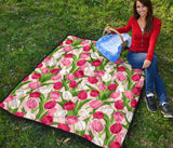 Pink White Tulip Pattern Premium Quilt