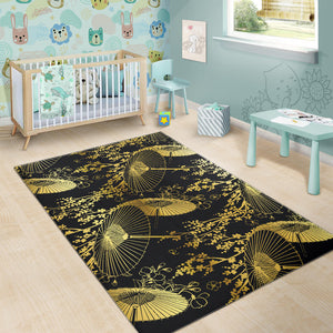 Gold Fan Flower Japanese Pattern Area Rug