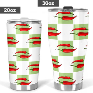 Red Chili Pattern Green White background Tumbler