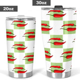 Red Chili Pattern Green White background Tumbler