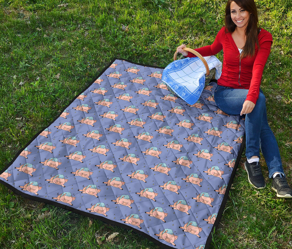 Pig Pattern Print Design 03 Premium Quilt