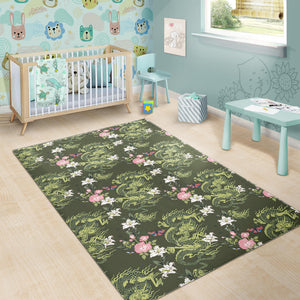 Green Dragon Rose Flower Pattern Area Rug