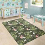 Green Dragon Rose Flower Pattern Area Rug