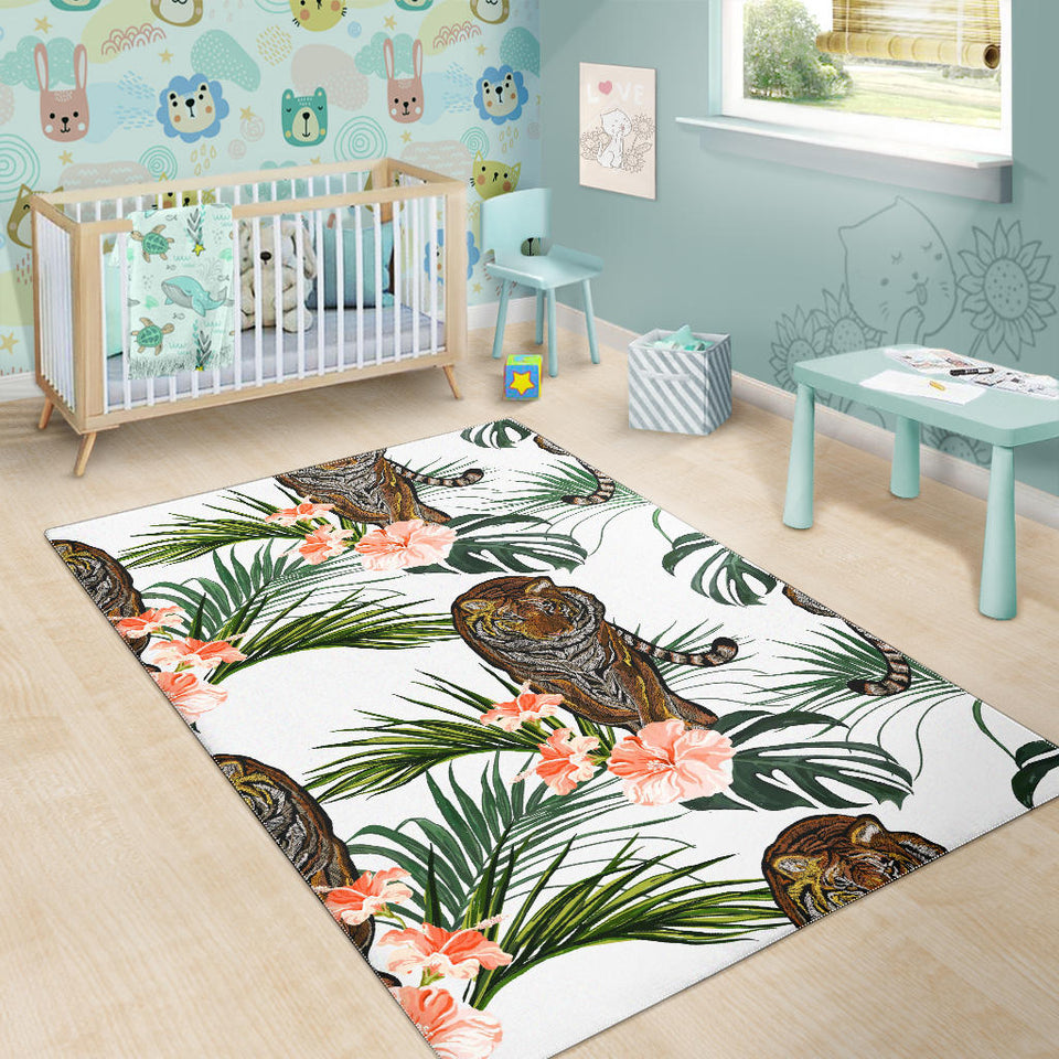 Bengal Tiger Hibicus Pattern Area Rug