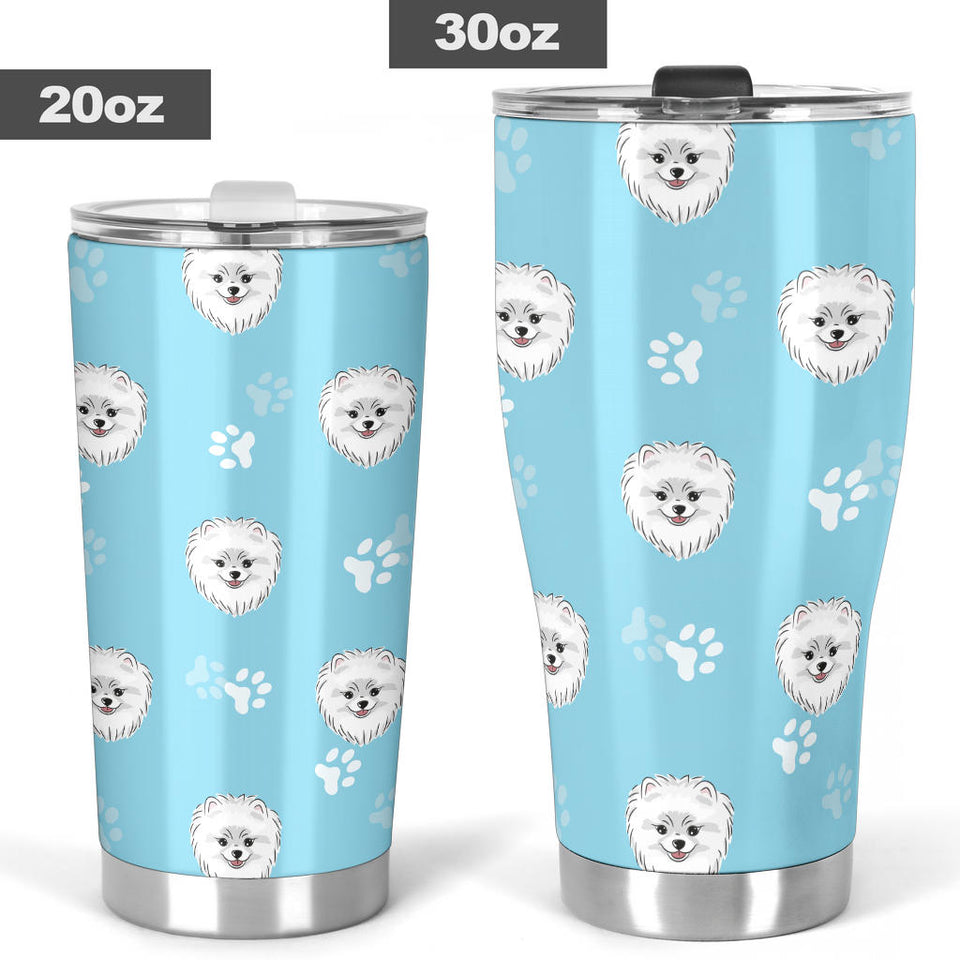 Pomeranian Pattern Blue Background Tumbler