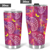 Pink Chameleon Lizard Butterfly Pattern Tumbler