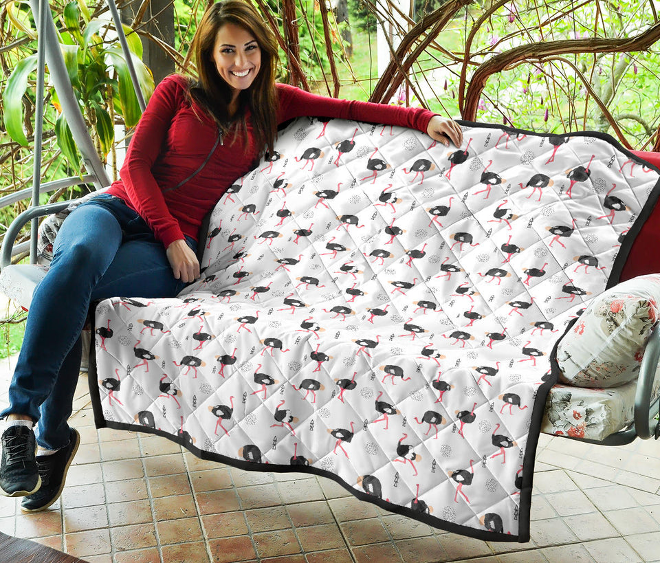 Ostrich Pattern Print Design 02 Premium Quilt