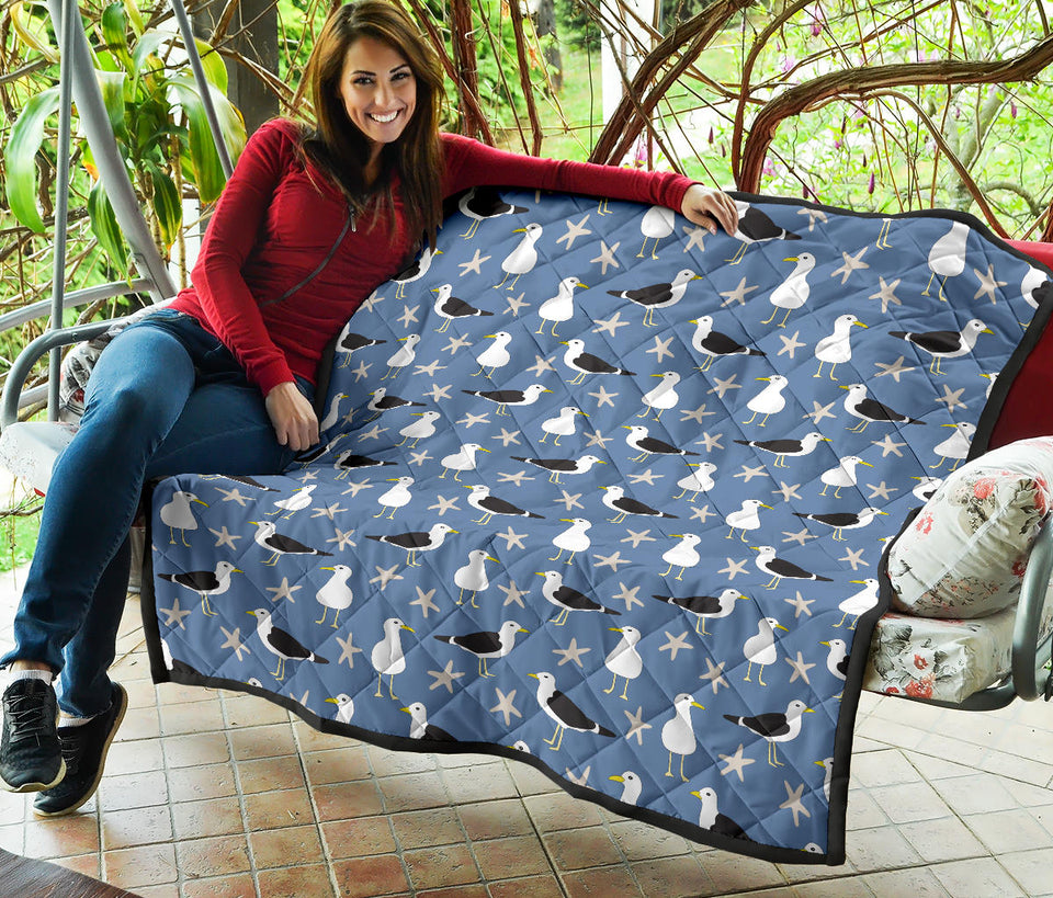 Seagull Pattern Print Design 01 Premium Quilt