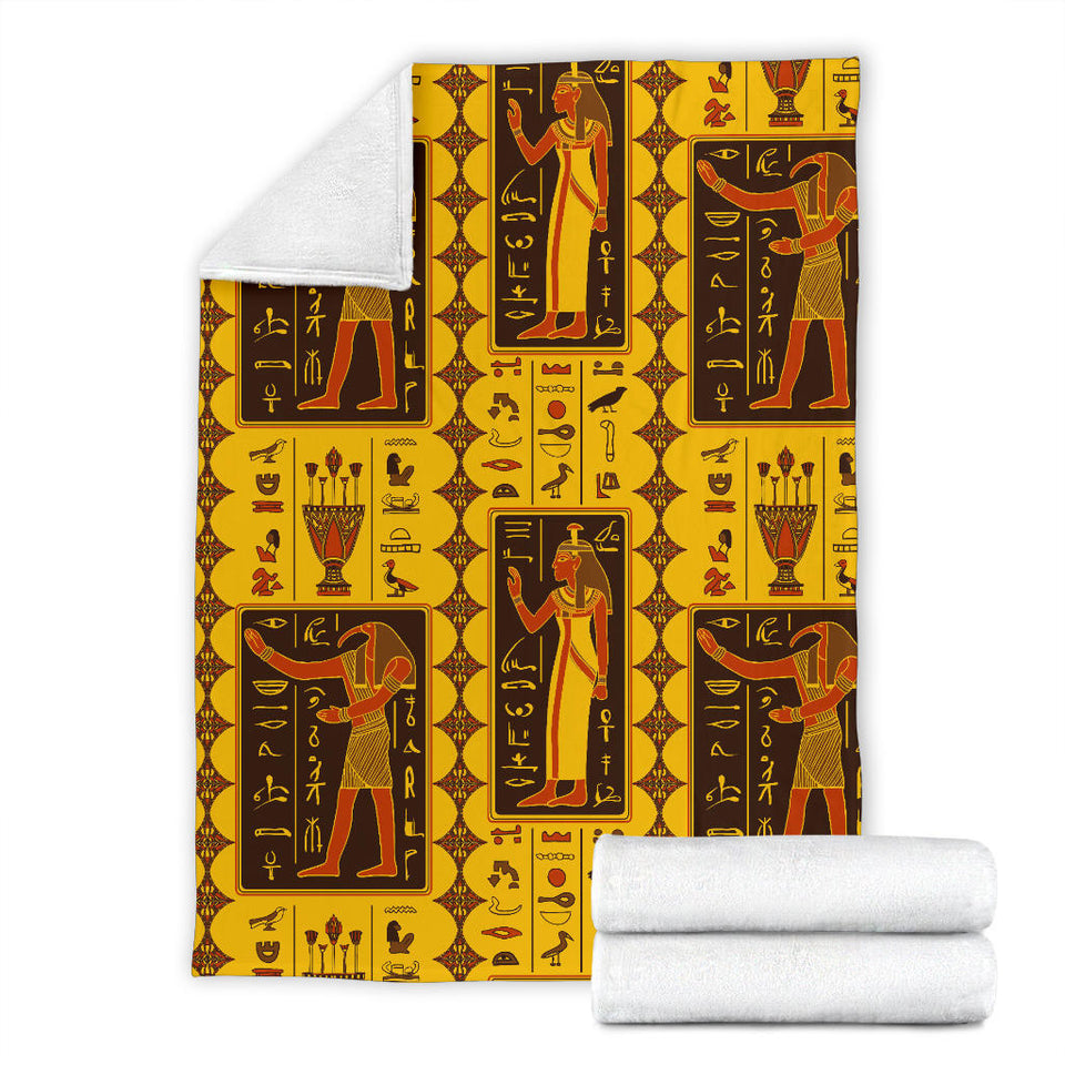 Egypt Hieroglyphics Pattern Print Design 01 Premium Blanket