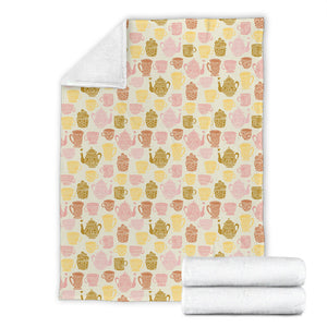Tea pots Pattern Print Design 02 Premium Blanket
