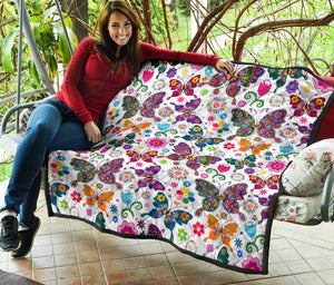 Colorful Butterfly Flower Pattern Premium Quilt