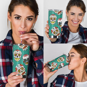 Suger Skull Pattern Green Background Tumbler