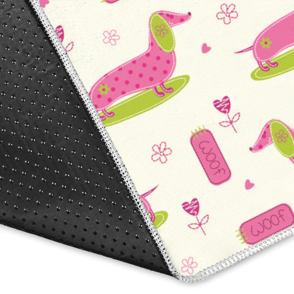 Pink Dachshund Pattern Area Rug