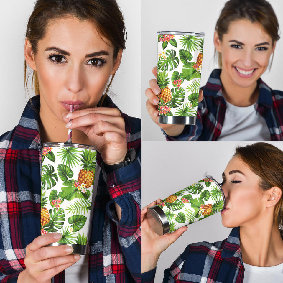 Pineapple Flower Leaves Pattern Tumbler