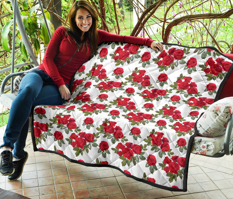 Rose Pattern Print Design 05 Premium Quilt