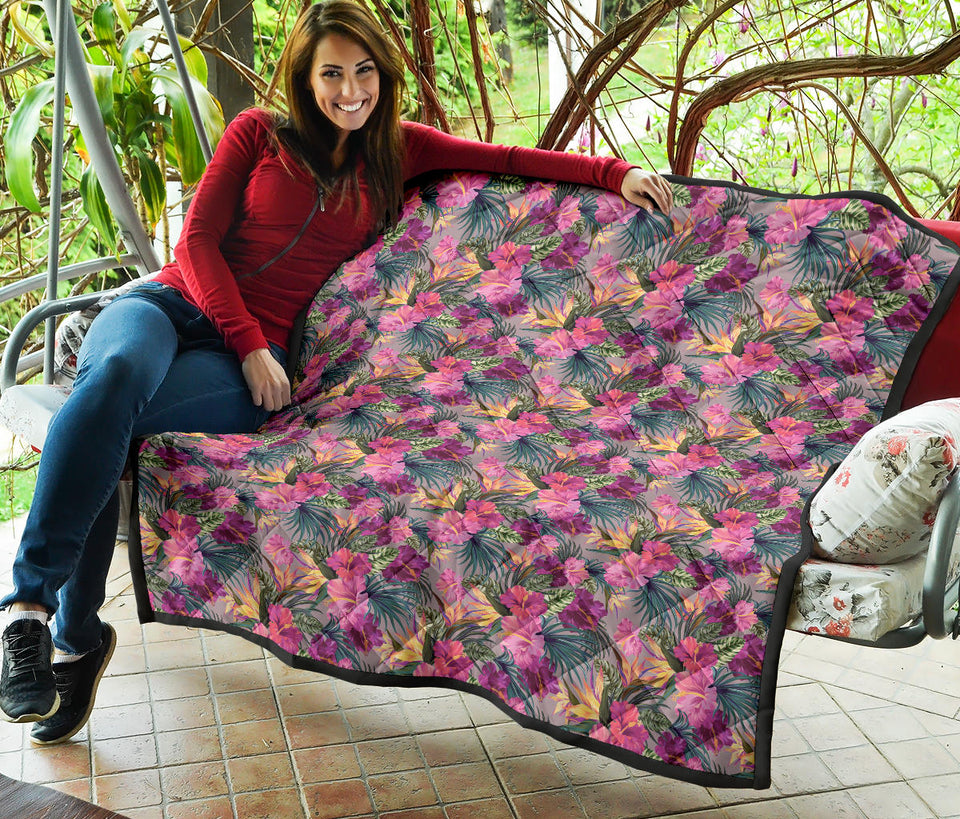 Hibiscus Pattern Print Design 03 Premium Quilt