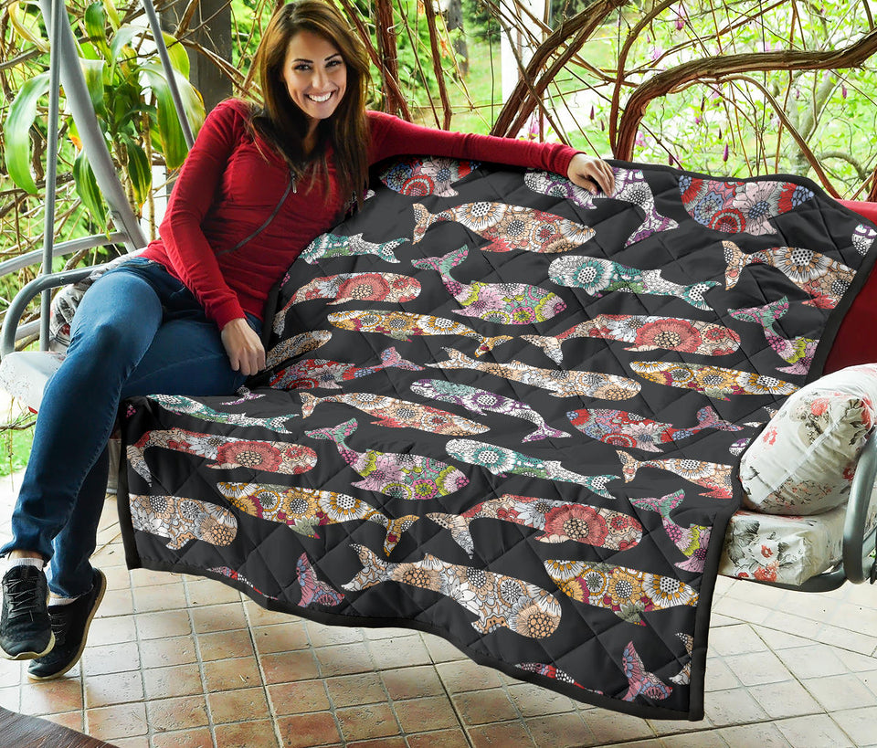 Whale Flower Tribal Pattern Premium Quilt