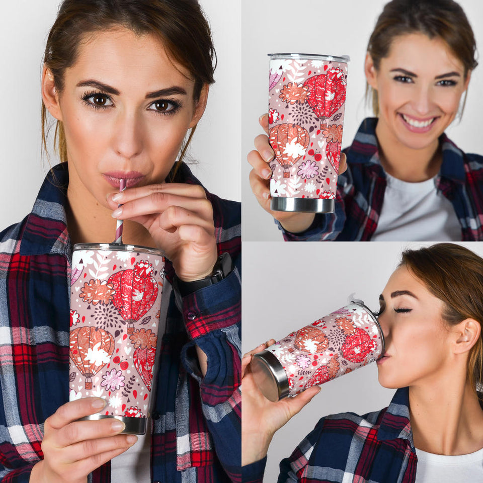 Red Pink Hot Air Balloon Pattern Tumbler