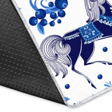 Horse Flower Blue Theme Pattern Area Rug