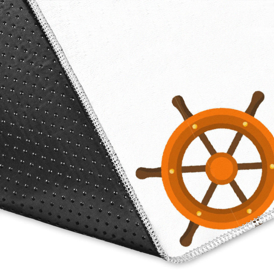 Nautical Steering Wheel Rudder Wooden Pattern Area Rug