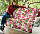 Pink White Tulip Pattern Premium Quilt