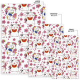 Meneki Neko Lucky Cat Sakura Flower Pattern Area Rug