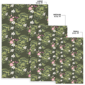 Green Dragon Rose Flower Pattern Area Rug