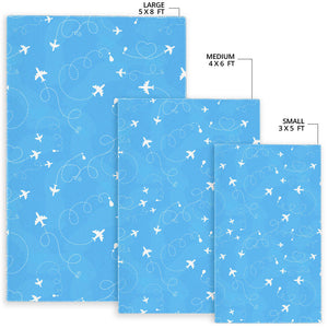 Airplane Pattern Blue Background Area Rug