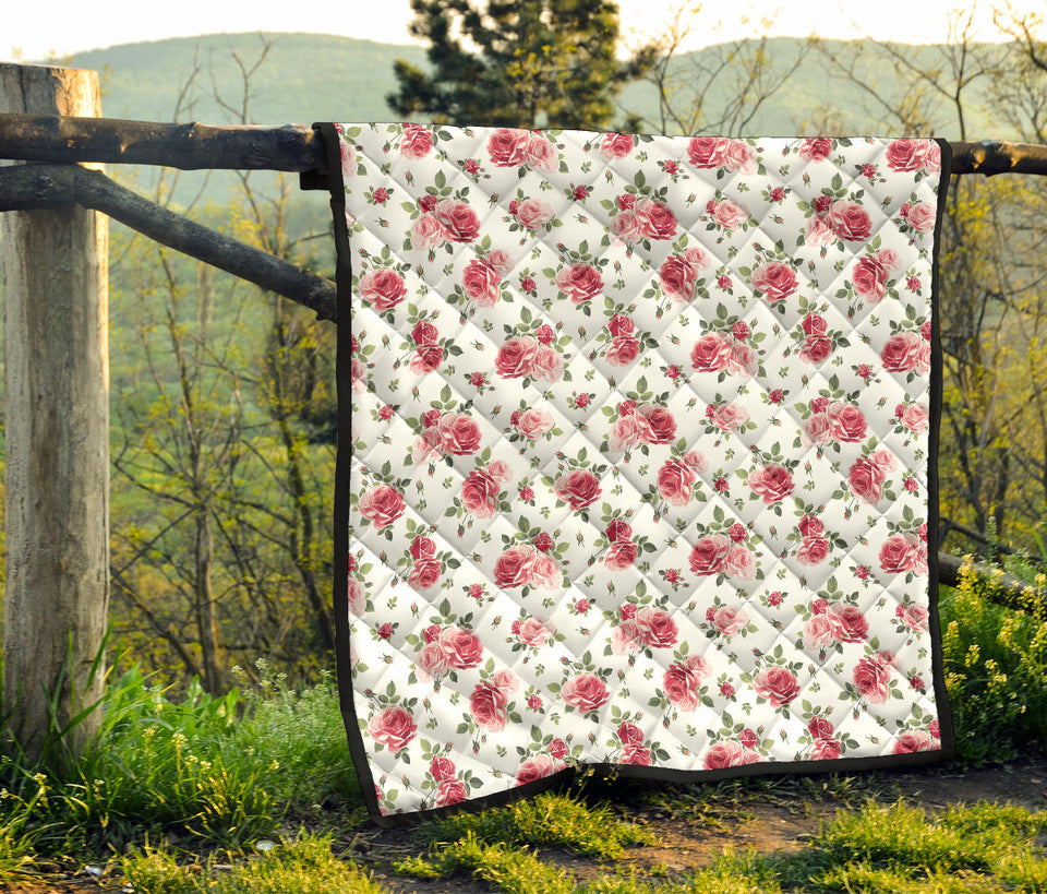 Rose Pattern Print Design 02 Premium Quilt