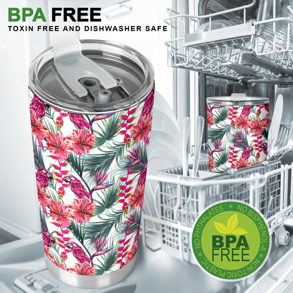 Pink Parrot Heliconia Pattern Tumbler